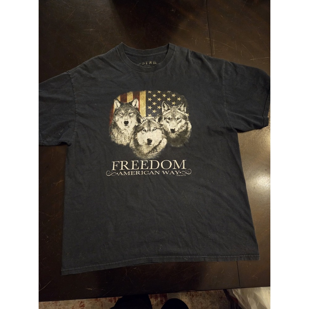Vintage Freedom American Way Wolf Graphic Tee‎ Black Size XL